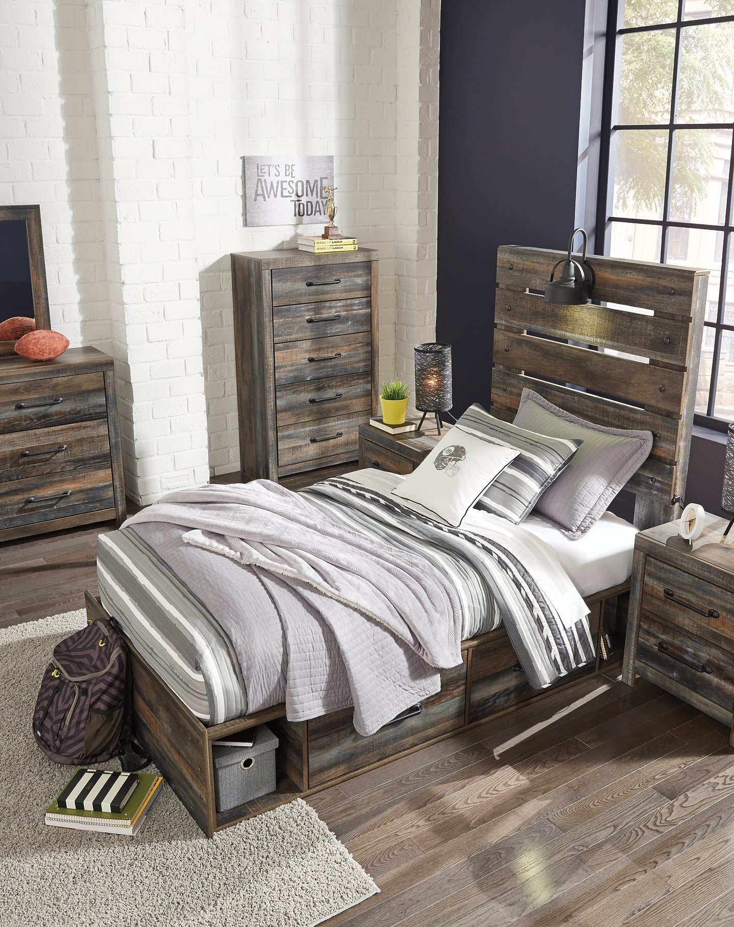 Drystan Full Panel Bed with 4 Storage Drawers with Mirrored Dresser, Chest and Nightstand at Towne & Country Furniture (AL) furniture, home furniture, home decor, sofa, bedding