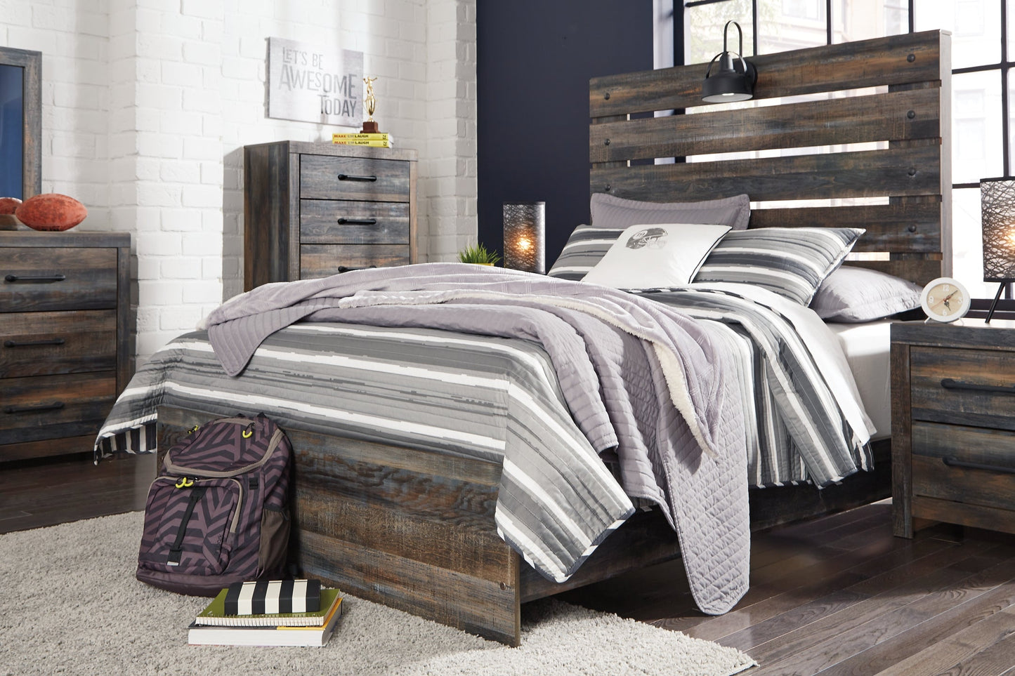 Drystan Full Panel Bed with 4 Storage Drawers with Mirrored Dresser and 2 Nightstands at Towne & Country Furniture (AL) furniture, home furniture, home decor, sofa, bedding