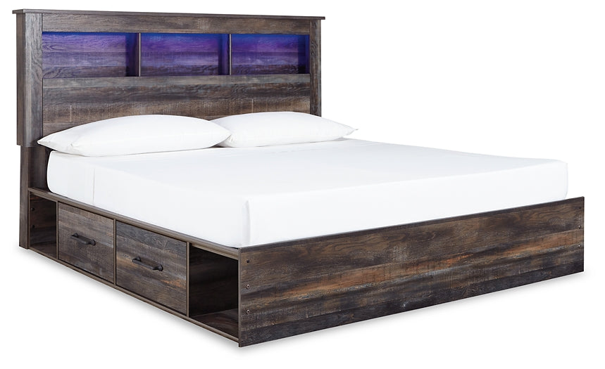 Drystan King Bookcase Bed with 2 Storage Drawers with Mirrored Dresser, Chest and 2 Nightstands at Towne & Country Furniture (AL) furniture, home furniture, home decor, sofa, bedding