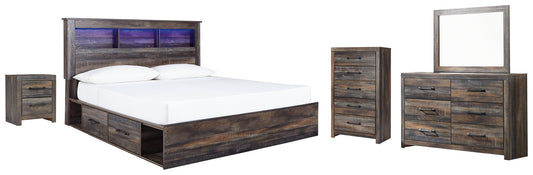 Drystan King Bookcase Bed with 2 Storage Drawers with Mirrored Dresser, Chest and Nightstand at Towne & Country Furniture (AL) furniture, home furniture, home decor, sofa, bedding