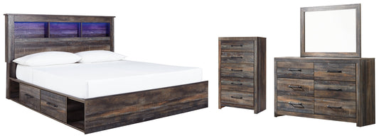 Drystan King Bookcase Bed with 2 Storage Drawers with Mirrored Dresser and Chest at Towne & Country Furniture (AL) furniture, home furniture, home decor, sofa, bedding