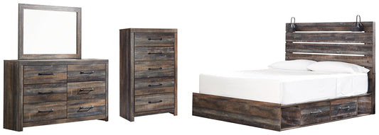Drystan King Panel Bed with 2 Storage Drawers with Mirrored Dresser and Chest at Towne & Country Furniture (AL) furniture, home furniture, home decor, sofa, bedding