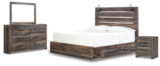 Drystan King Panel Bed with 2 Storage Drawers with Mirrored Dresser and Nightstand at Towne & Country Furniture (AL) furniture, home furniture, home decor, sofa, bedding