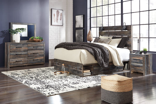 Drystan King Panel Bed with 2 Storage Drawers with Mirrored Dresser and Nightstand at Towne & Country Furniture (AL) furniture, home furniture, home decor, sofa, bedding