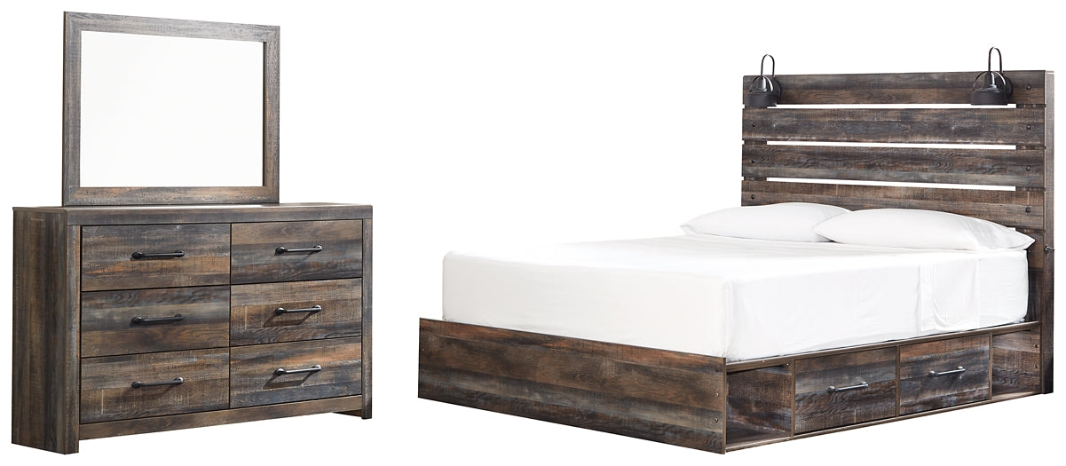 Drystan King Panel Bed with 2 Storage Drawers with Mirrored Dresser at Towne & Country Furniture (AL) furniture, home furniture, home decor, sofa, bedding