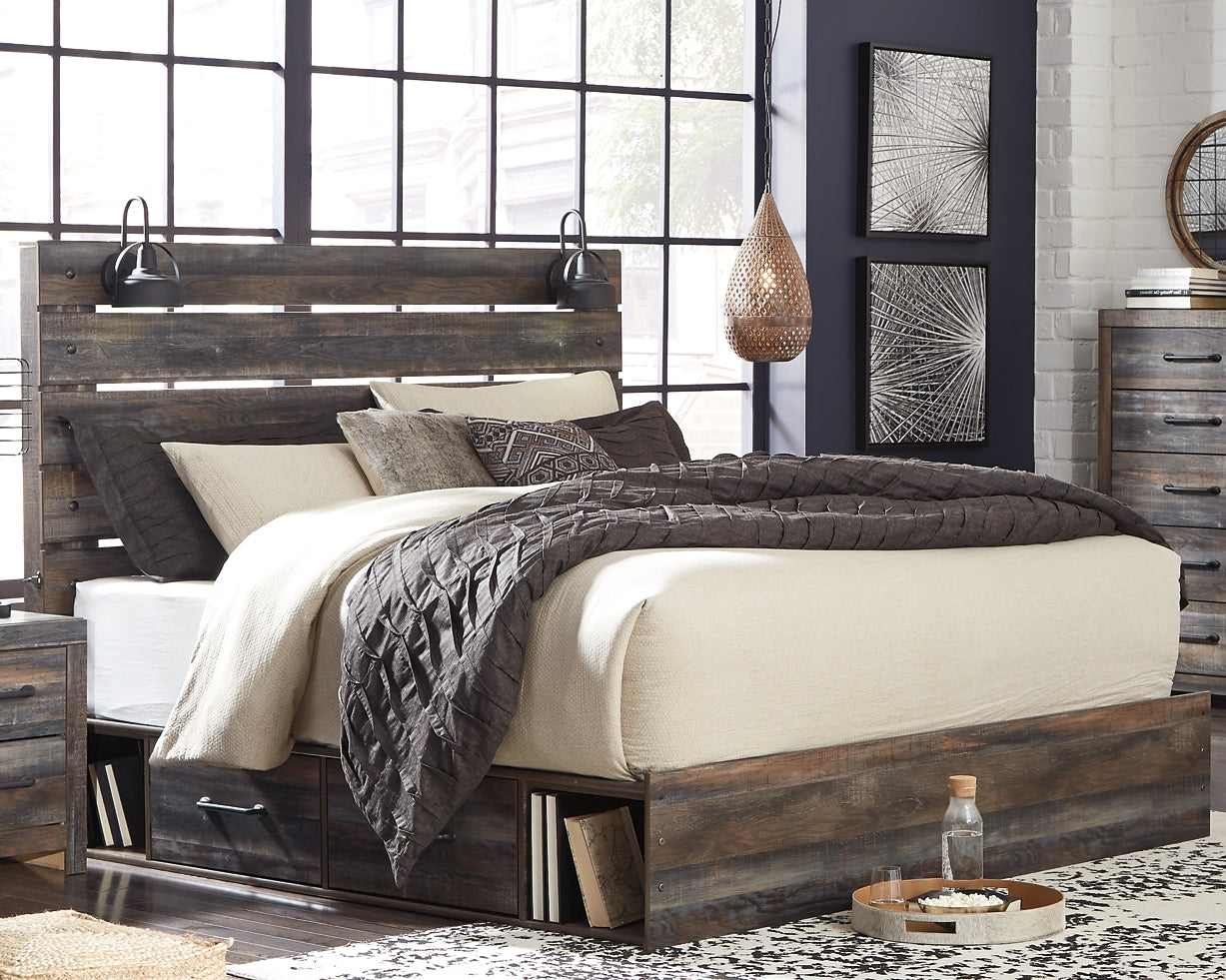 Drystan King Panel Bed with 2 Storage Drawers with Mirrored Dresser at Towne & Country Furniture (AL) furniture, home furniture, home decor, sofa, bedding