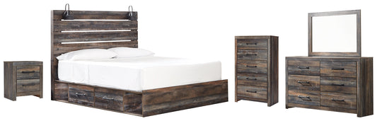 Drystan King Panel Bed with 4 Storage Drawers with Mirrored Dresser, Chest and Nightstand at Towne & Country Furniture (AL) furniture, home furniture, home decor, sofa, bedding