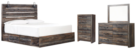 Drystan King Panel Bed with 4 Storage Drawers with Mirrored Dresser and Chest at Towne & Country Furniture (AL) furniture, home furniture, home decor, sofa, bedding