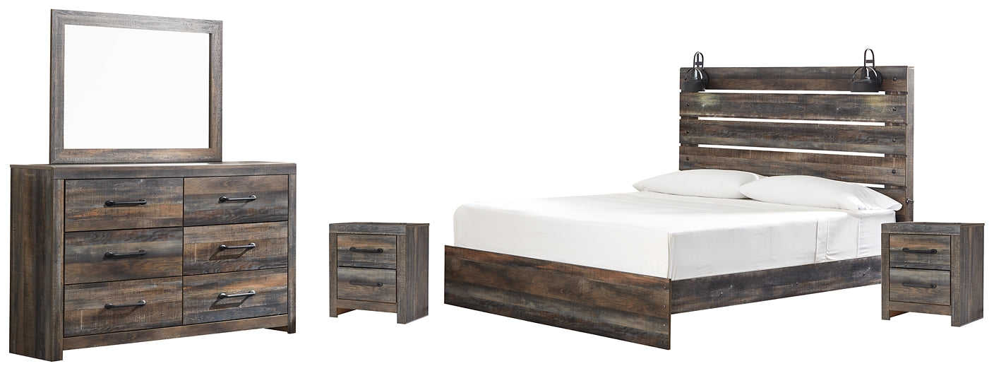 Drystan King Panel Bed with Mirrored Dresser and 2 Nightstands at Towne & Country Furniture (AL) furniture, home furniture, home decor, sofa, bedding