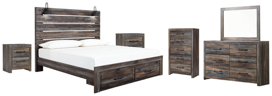 Drystan King Panel Bed with Storage with Mirrored Dresser, Chest and 2 Nightstands at Towne & Country Furniture (AL) furniture, home furniture, home decor, sofa, bedding