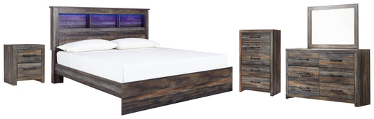 Drystan King Panel Bookcase Bed with Mirrored Dresser, Chest and Nightstand at Towne & Country Furniture (AL) furniture, home furniture, home decor, sofa, bedding