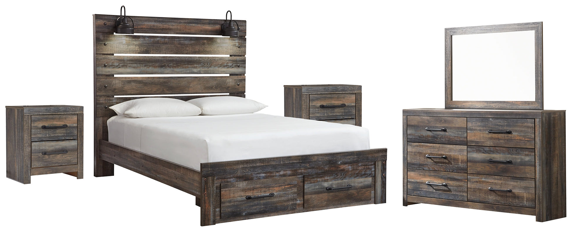 Drystan  Panel Bed With 2 Storage Drawers With Mirrored Dresser And 2 Nightstands at Towne & Country Furniture (AL) furniture, home furniture, home decor, sofa, bedding