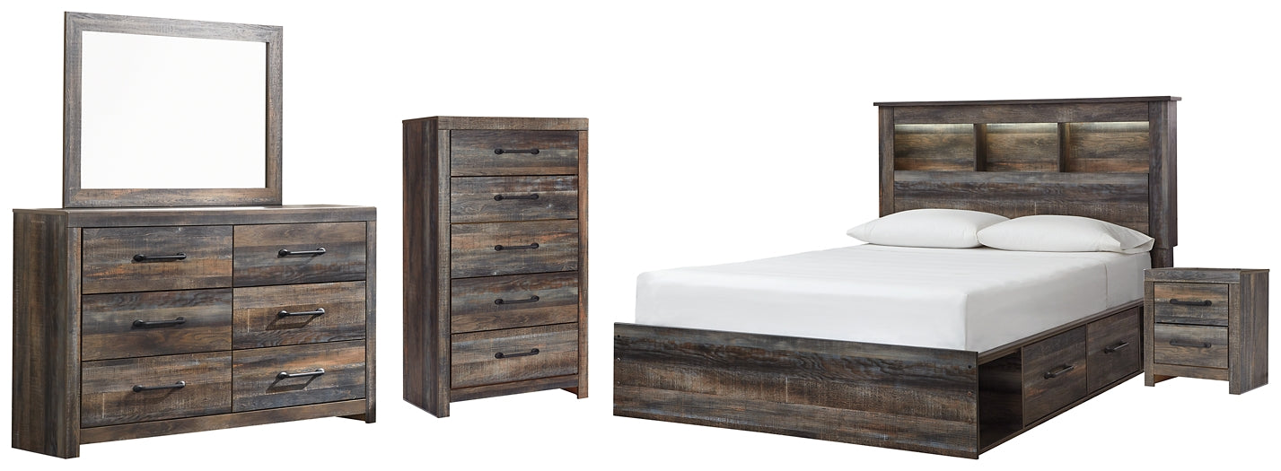 Drystan Queen Bookcase Bed with 2 Storage Drawers with Mirrored Dresser, Chest and Nightstand at Towne & Country Furniture (AL) furniture, home furniture, home decor, sofa, bedding