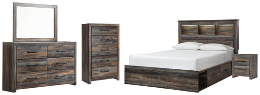 Drystan Queen Bookcase Bed with 2 Storage Drawers with Mirrored Dresser, Chest and Nightstand at Towne & Country Furniture (AL) furniture, home furniture, home decor, sofa, bedding