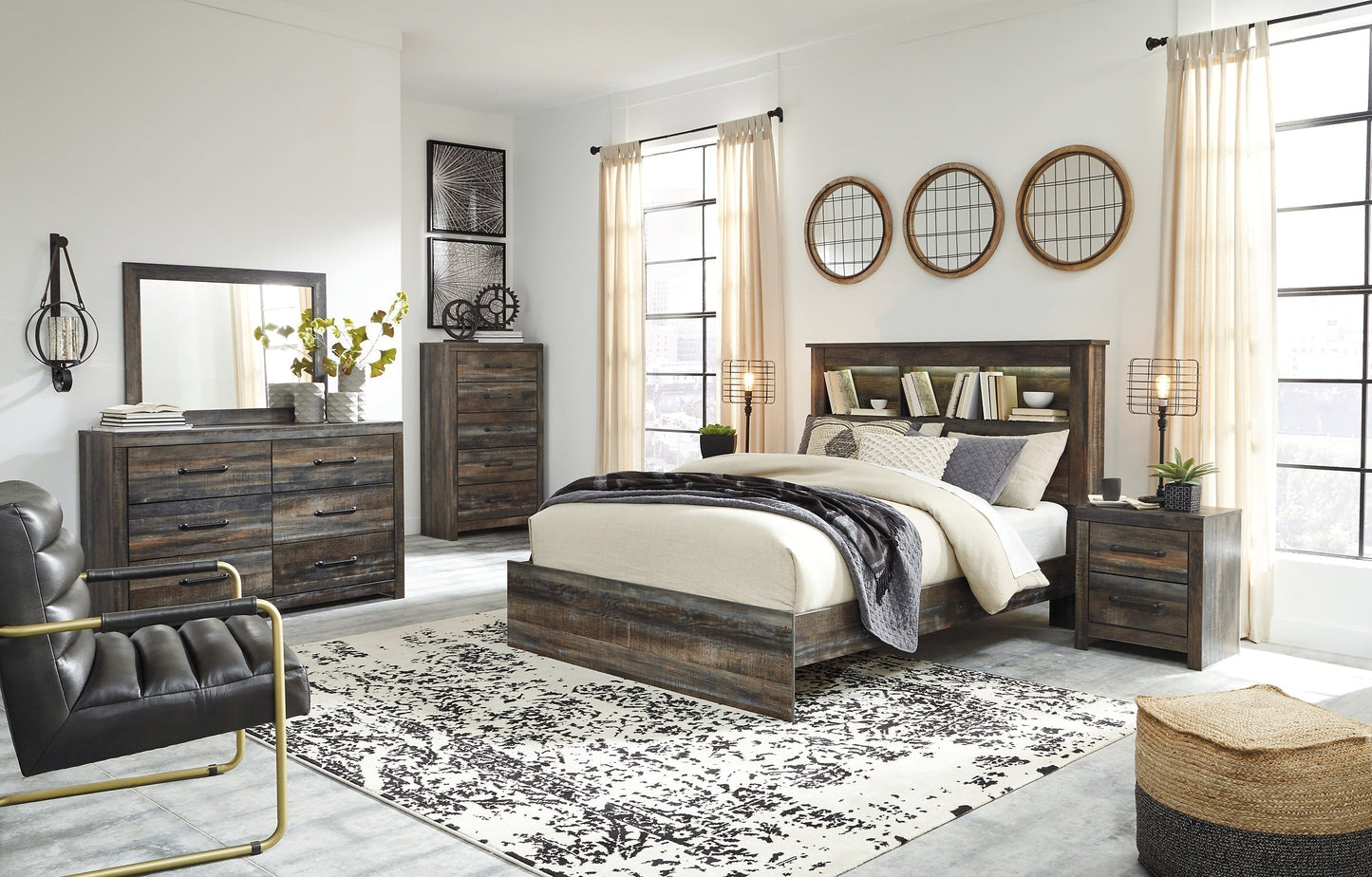 Drystan Queen Bookcase Bed with Mirrored Dresser, Chest and 2 Nightstands at Towne & Country Furniture (AL) furniture, home furniture, home decor, sofa, bedding