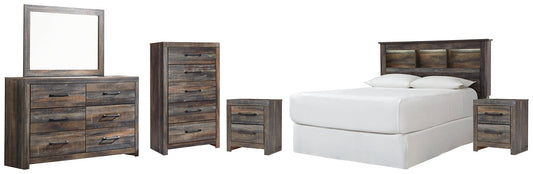 Drystan Queen/Full Bookcase Headboard with Mirrored Dresser, Chest and 2 Nightstands at Towne & Country Furniture (AL) furniture, home furniture, home decor, sofa, bedding