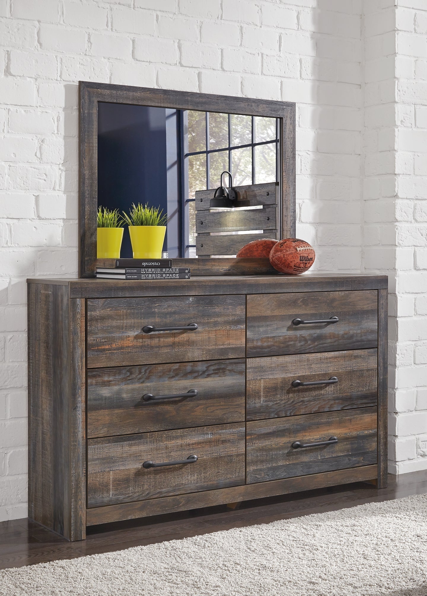 Drystan Queen/Full Bookcase Headboard with Mirrored Dresser and 2 Nightstands at Towne & Country Furniture (AL) furniture, home furniture, home decor, sofa, bedding