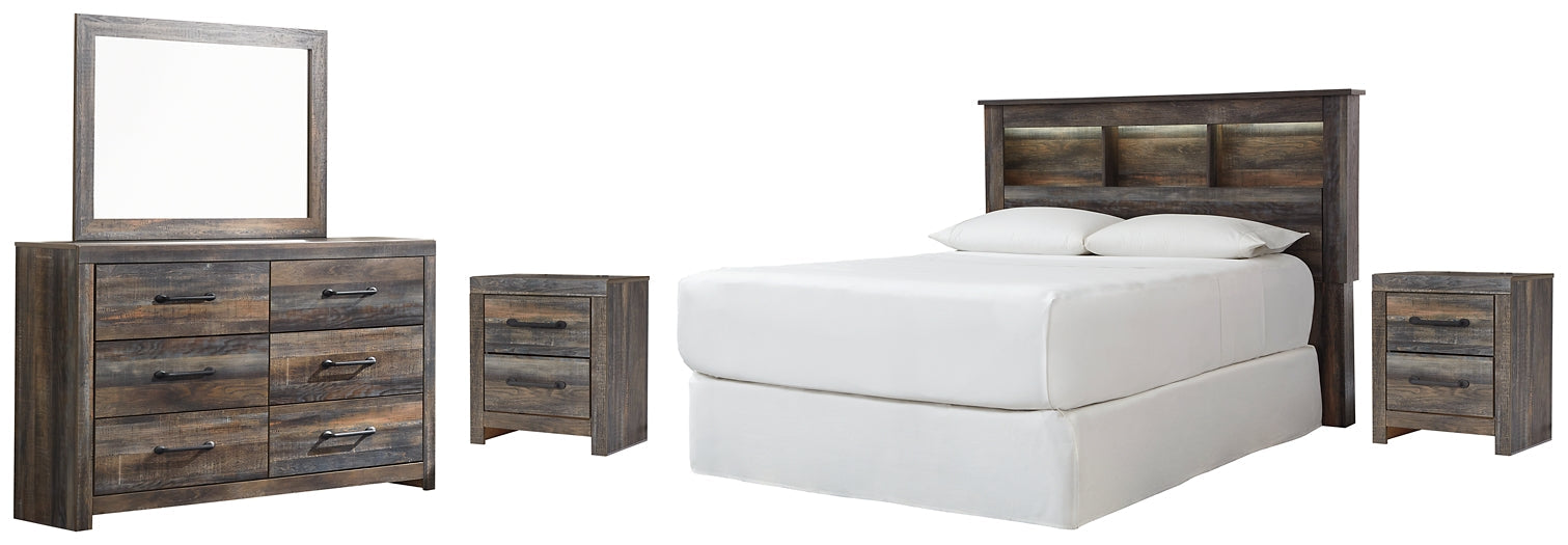 Drystan Queen/Full Bookcase Headboard with Mirrored Dresser and 2 Nightstands at Towne & Country Furniture (AL) furniture, home furniture, home decor, sofa, bedding