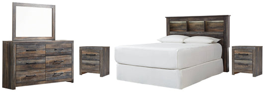 Drystan Queen/Full Bookcase Headboard with Mirrored Dresser and 2 Nightstands at Towne & Country Furniture (AL) furniture, home furniture, home decor, sofa, bedding
