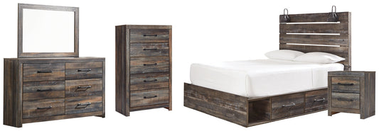 Drystan Queen Panel Bed with 2 Storage Drawers with Mirrored Dresser, Chest and Nightstand at Towne & Country Furniture (AL) furniture, home furniture, home decor, sofa, bedding