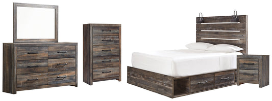 Drystan Queen Panel Bed with 4 Storage Drawers with Mirrored Dresser, Chest and Nightstand at Towne & Country Furniture (AL) furniture, home furniture, home decor, sofa, bedding