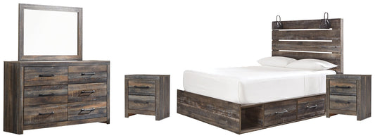Drystan Queen Panel Bed with 4 Storage Drawers with Mirrored Dresser and 2 Nightstands at Towne & Country Furniture (AL) furniture, home furniture, home decor, sofa, bedding