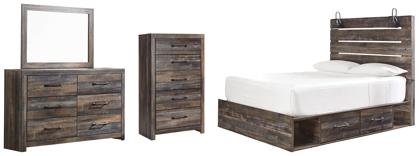 Drystan Queen Panel Bed with 4 Storage Drawers with Mirrored Dresser and Chest at Towne & Country Furniture (AL) furniture, home furniture, home decor, sofa, bedding