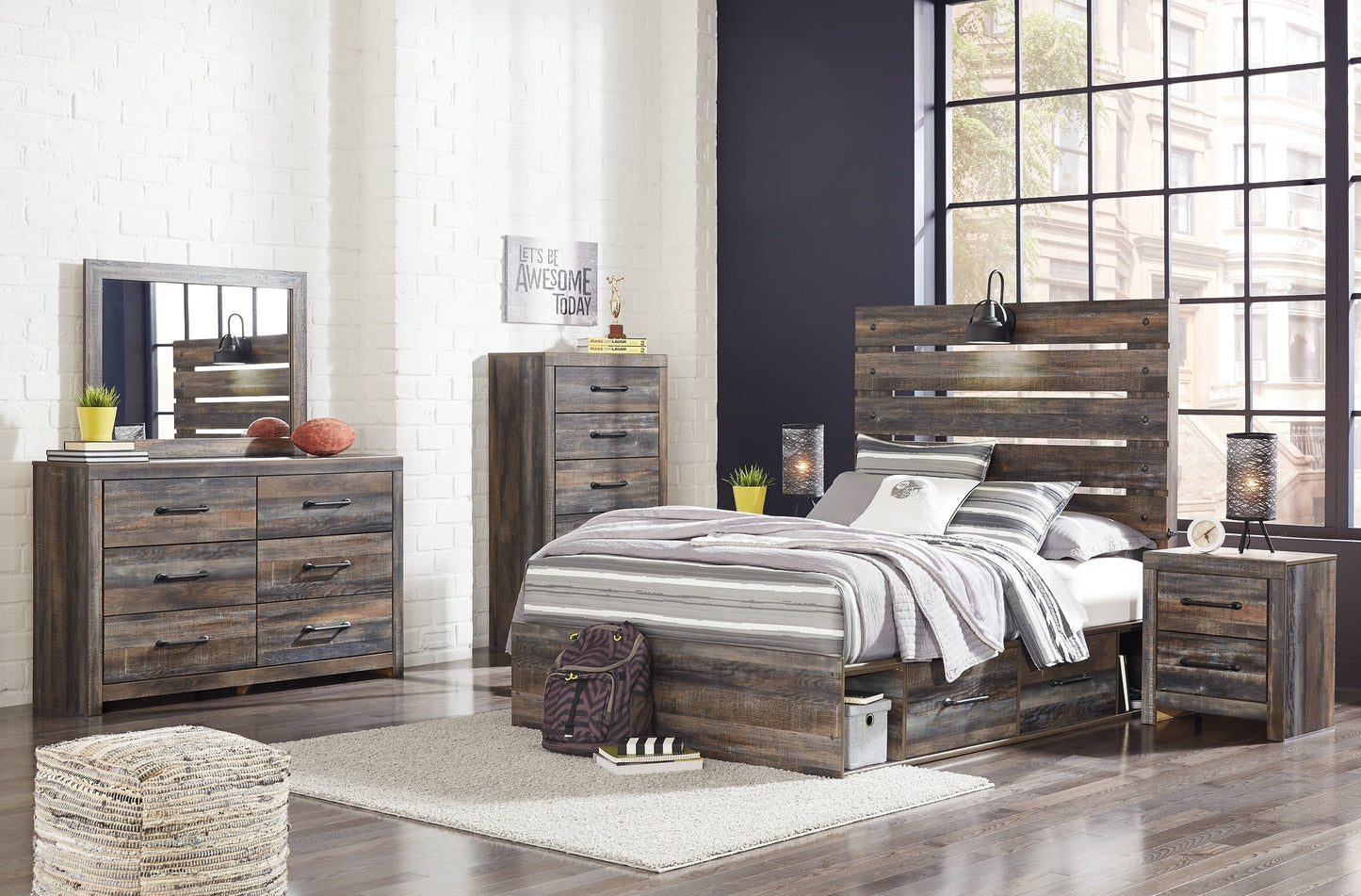 Drystan Twin Panel Bed with 2 Storage Drawers with Mirrored Dresser, Chest and Nightstand at Towne & Country Furniture (AL) furniture, home furniture, home decor, sofa, bedding