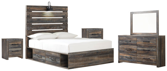 Drystan Twin Panel Bed with 2 Storage Drawers with Mirrored Dresser and 2 Nightstands at Towne & Country Furniture (AL) furniture, home furniture, home decor, sofa, bedding