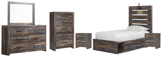 Drystan Twin Panel Bed with 4 Storage Drawers with Mirrored Dresser, Chest and 2 Nightstands at Towne & Country Furniture (AL) furniture, home furniture, home decor, sofa, bedding