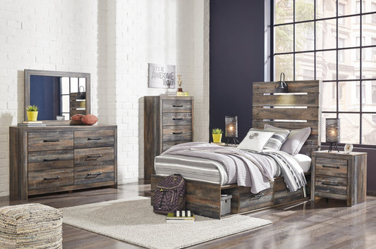 Drystan Twin Panel Bed with 4 Storage Drawers with Mirrored Dresser, Chest and 2 Nightstands at Towne & Country Furniture (AL) furniture, home furniture, home decor, sofa, bedding