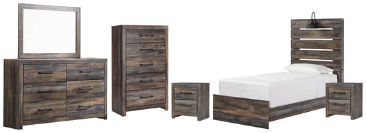 Drystan Twin Panel Bed with Mirrored Dresser, Chest and 2 Nightstands at Towne & Country Furniture (AL) furniture, home furniture, home decor, sofa, bedding