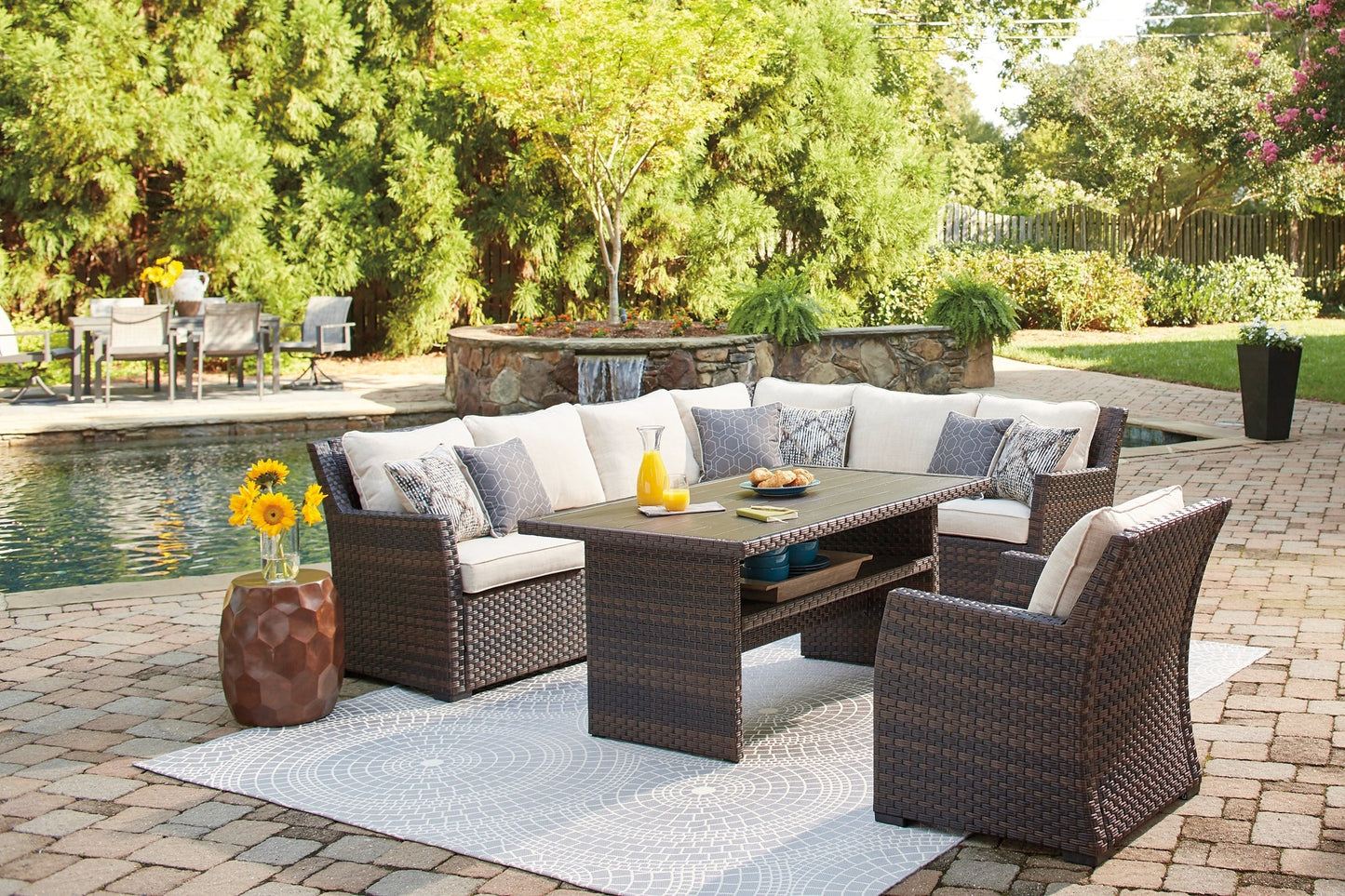 Easy Isle 3-Piece Outdoor Sectional with Chair and Coffee Table at Towne & Country Furniture (AL) furniture, home furniture, home decor, sofa, bedding