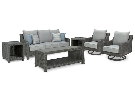 Elite Park Outdoor Sofa and  2 Lounge Chairs with Coffee Table and 2 End Tables at Towne & Country Furniture (AL) furniture, home furniture, home decor, sofa, bedding