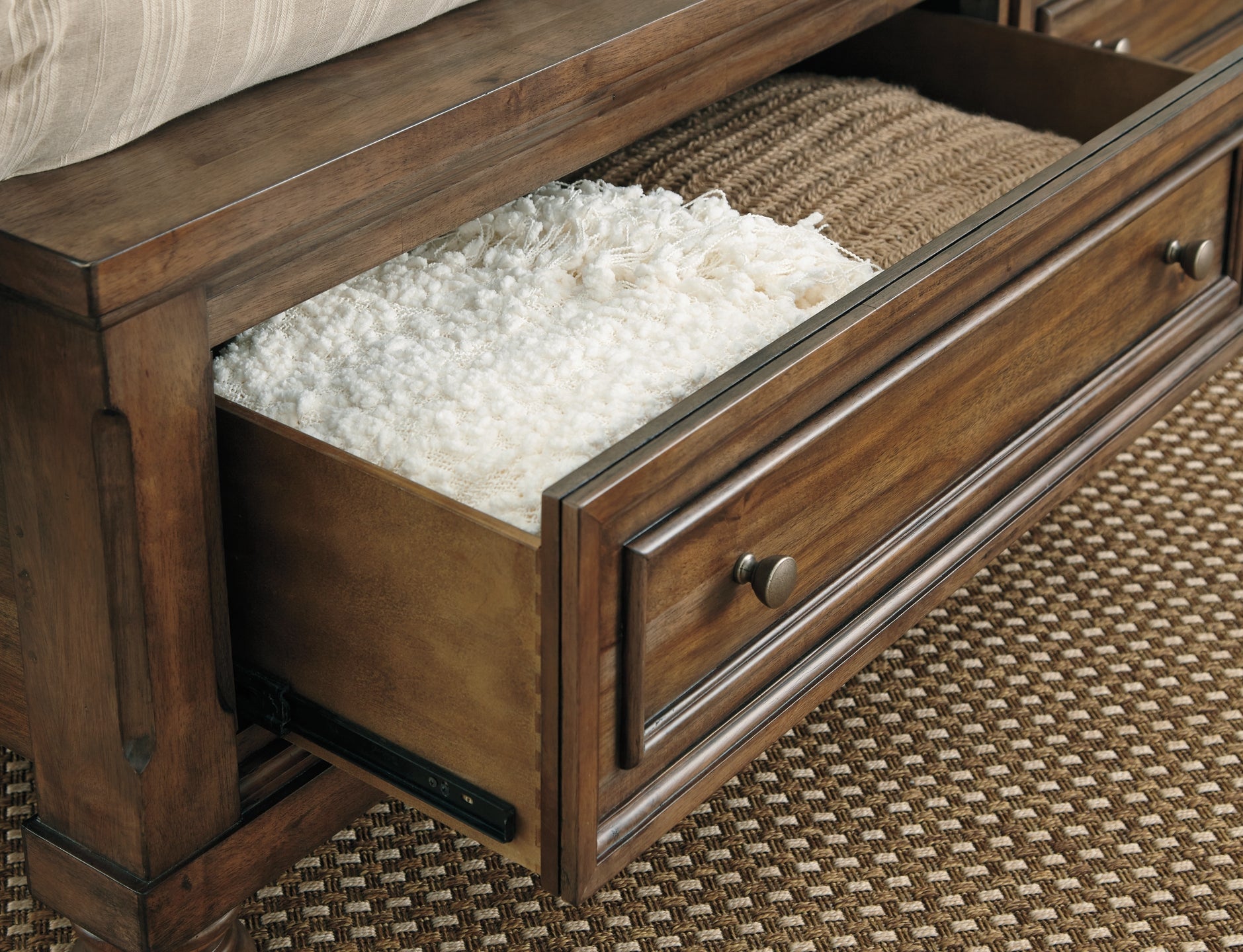 Flynnter California King Panel Bed with 2 Storage Drawers with Mirrored Dresser, Chest and Nightstand at Towne & Country Furniture (AL) furniture, home furniture, home decor, sofa, bedding