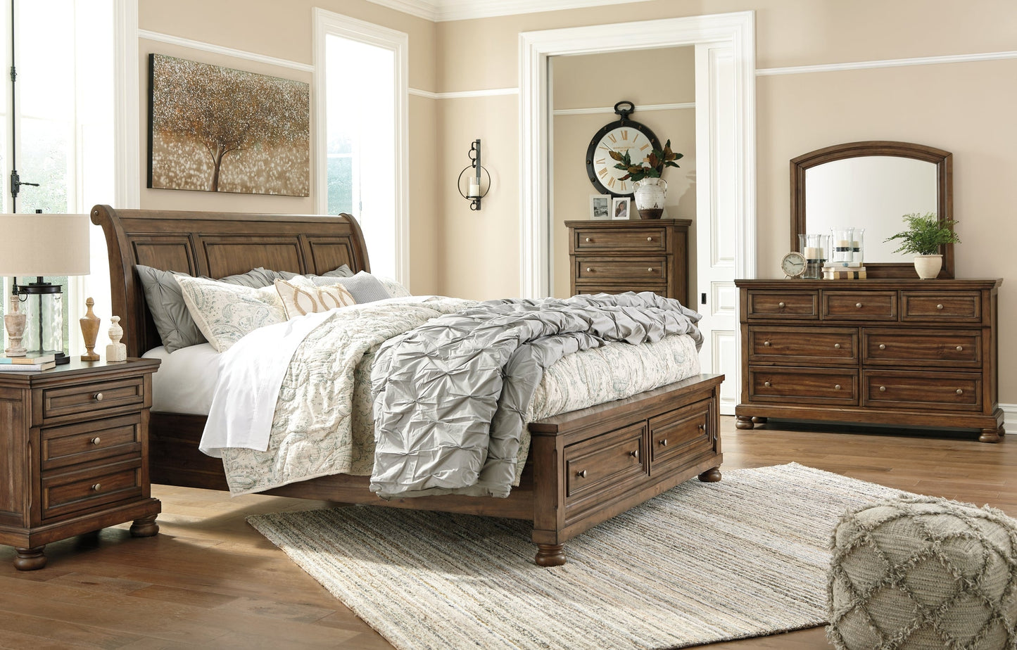 Flynnter  Sleigh Bed With 2 Storage Drawers With Mirrored Dresser, Chest And Nightstand at Towne & Country Furniture (AL) furniture, home furniture, home decor, sofa, bedding
