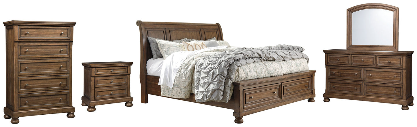 Flynnter  Sleigh Bed With 2 Storage Drawers With Mirrored Dresser, Chest And Nightstand at Towne & Country Furniture (AL) furniture, home furniture, home decor, sofa, bedding
