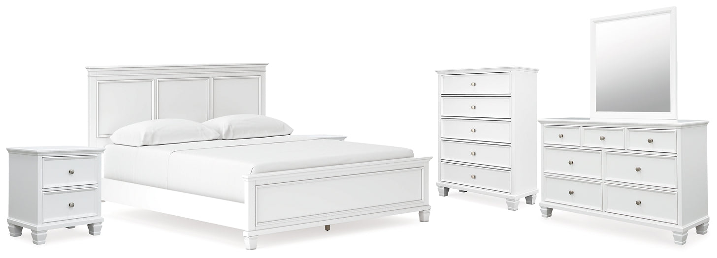 Fortman California King Panel Bed with Mirrored Dresser, Chest and 2 Nightstands at Towne & Country Furniture (AL) furniture, home furniture, home decor, sofa, bedding