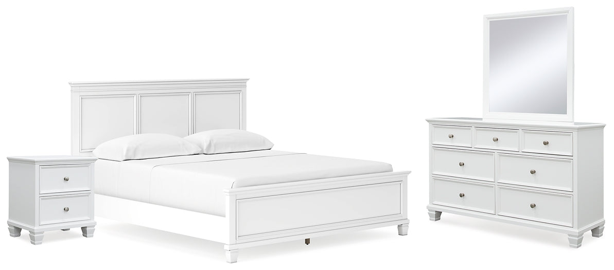 Fortman California King Panel Bed with Mirrored Dresser and Nightstand at Towne & Country Furniture (AL) furniture, home furniture, home decor, sofa, bedding