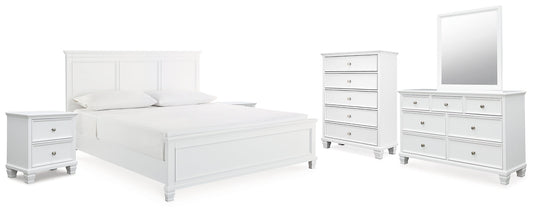 Fortman King Panel Bed with Mirrored Dresser, Chest and 2 Nightstands at Towne & Country Furniture (AL) furniture, home furniture, home decor, sofa, bedding