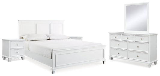 Fortman King Panel Bed with Mirrored Dresser and 2 Nightstands at Towne & Country Furniture (AL) furniture, home furniture, home decor, sofa, bedding