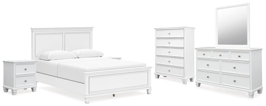 Fortman Queen Panel Bed with Mirrored Dresser, Chest and 2 Nightstands at Towne & Country Furniture (AL) furniture, home furniture, home decor, sofa, bedding