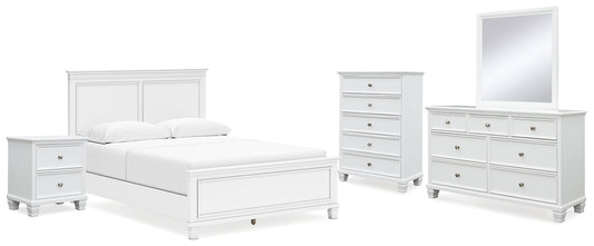 Fortman Queen Panel Bed with Mirrored Dresser, Chest and Nightstand at Towne & Country Furniture (AL) furniture, home furniture, home decor, sofa, bedding