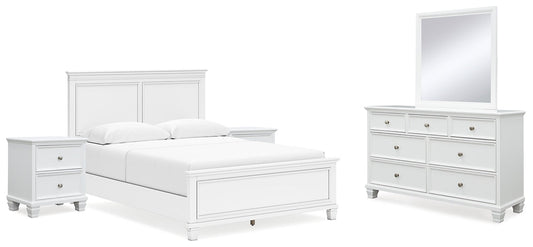 Fortman Queen Panel Bed with Mirrored Dresser and 2 Nightstands at Towne & Country Furniture (AL) furniture, home furniture, home decor, sofa, bedding