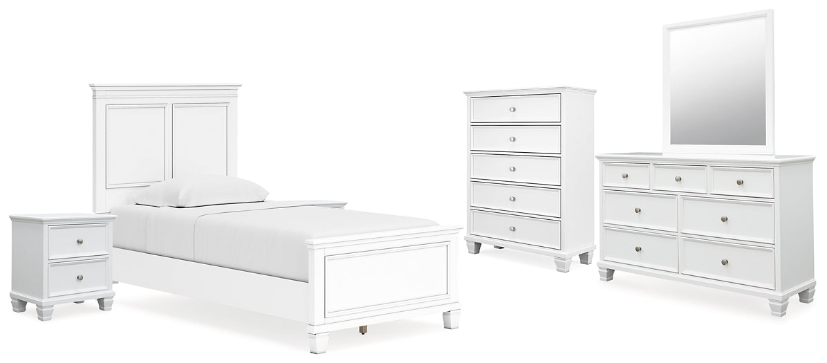 Fortman Twin Panel Bed with Mirrored Dresser, Chest and 2 Nightstands at Towne & Country Furniture (AL) furniture, home furniture, home decor, sofa, bedding