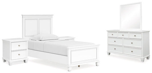 Fortman Twin Panel Bed with Mirrored Dresser and 2 Nightstands at Towne & Country Furniture (AL) furniture, home furniture, home decor, sofa, bedding