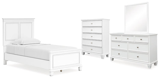 Fortman Twin Panel Bed with Mirrored Dresser and Chest at Towne & Country Furniture (AL) furniture, home furniture, home decor, sofa, bedding