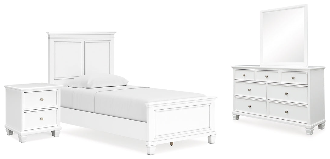 Fortman Twin Panel Bed with Mirrored Dresser and Nightstand at Towne & Country Furniture (AL) furniture, home furniture, home decor, sofa, bedding