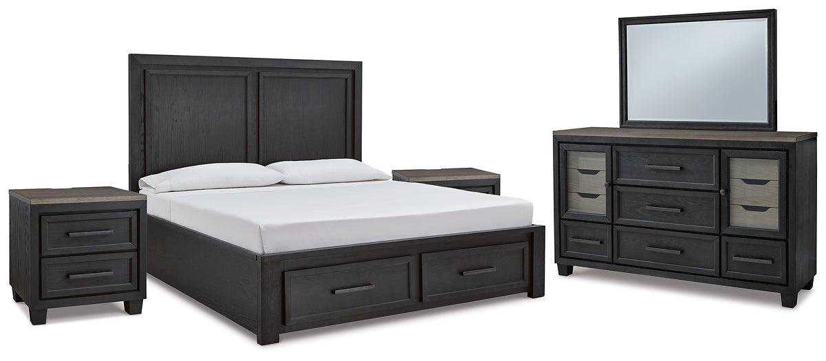 Foyland California King Panel Storage Bed with Mirrored Dresser and 2 Nightstands at Towne & Country Furniture (AL) furniture, home furniture, home decor, sofa, bedding