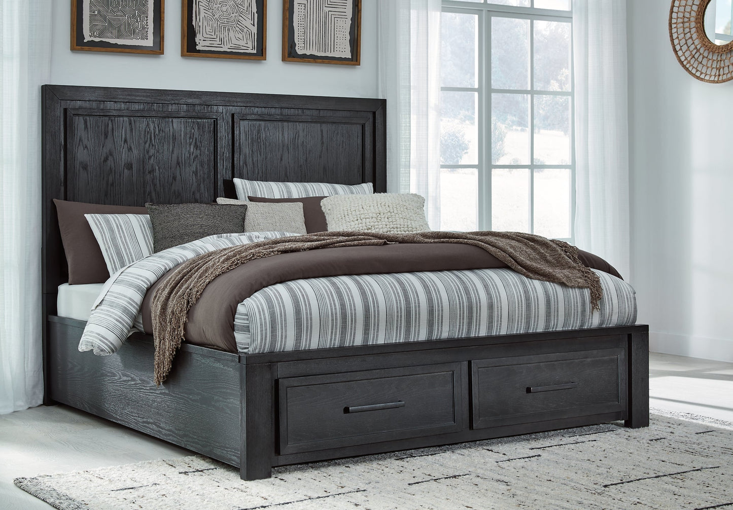 Foyland California King Panel Storage Bed with Mirrored Dresser and Chest at Towne & Country Furniture (AL) furniture, home furniture, home decor, sofa, bedding